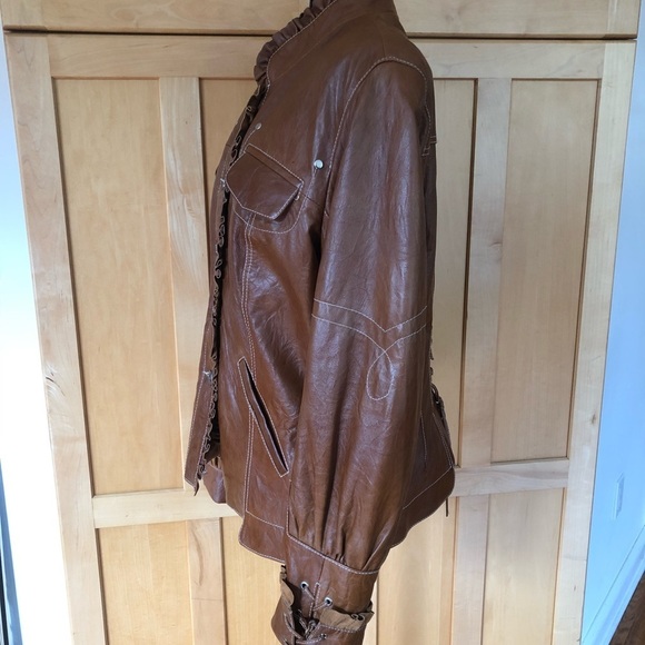 BELLUCCI Italian soft brown Leather romantic Jacket size Medium - Picture 4 of 9